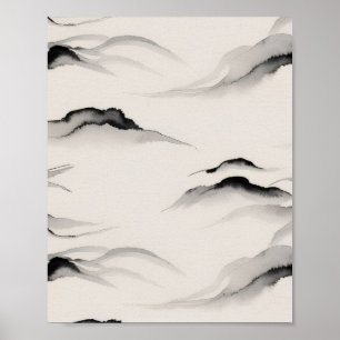 Poster Tinta Sumi Abstrata Lavagem Zen Papel de Arroz Min