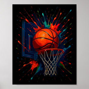 Poster Tintas Coloridas Espalham Arte de Bola de Basquete