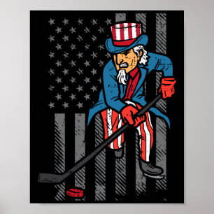 Poster Tio Sam 4 de Julho Bandeira da América Hóquei no G
