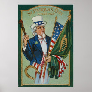 Pôster Tio Sam Bandeira Americano Irlandesa Ferradura da