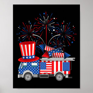 Poster Tio Sam engraçado Caminhão de bombeiros e fogos de