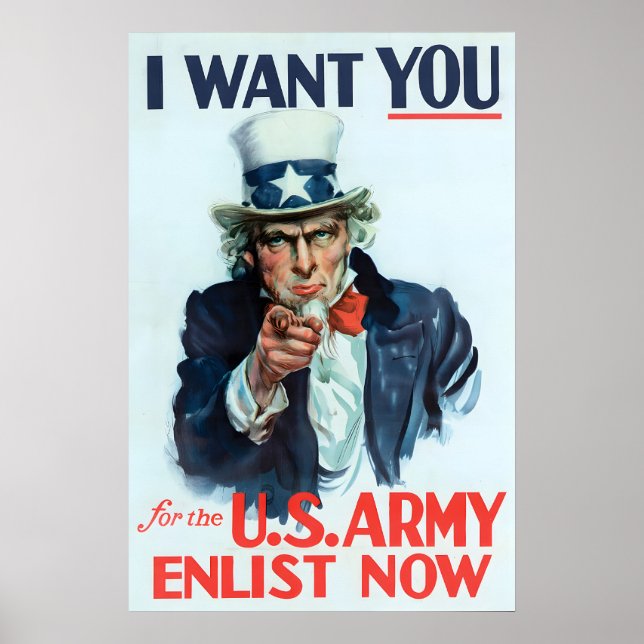 Poster Tio Sam 'Eu Quero Você' Recrutamento do Exército d (Frente)