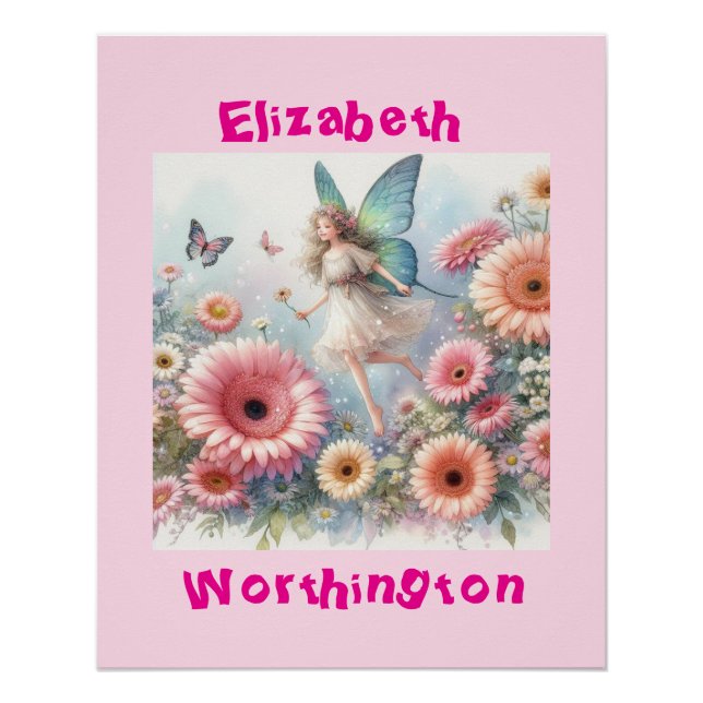 Pôster Típica de fada floral de aquarela rosa (Frente)