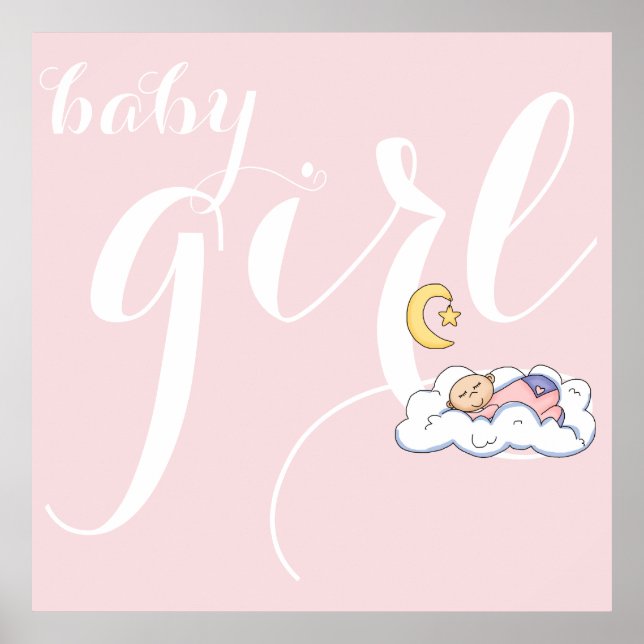 Poster Típica de menina adormecida, berçário rosa pentead (Frente)