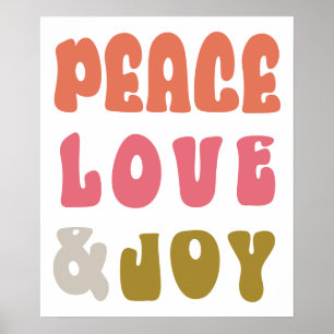 Poster Típico dos Anos 60 Paz Amor Alegria Tipografia Fer