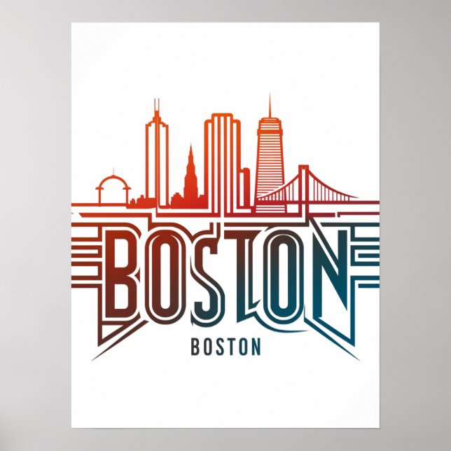 Poster Tipografia Boston City Skyline (Frente)