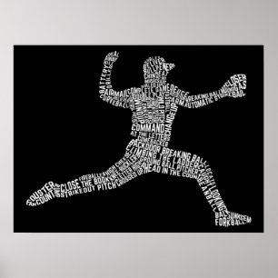 Poster Tipografia de Baseball Pitcher Arte
