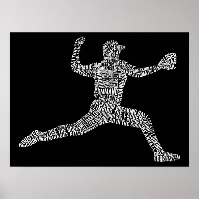 Poster Tipografia de Baseball Pitcher Arte (Frente)
