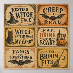 Poster Tipografia de Cartões de Citações de Halloween Vin