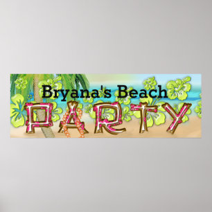 Poster Tipografia de Festa na Praia Verão Hibiscus Banner