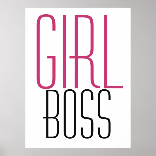 Poster Tipografia de Garota Chefe Rosa Preto (Frente)
