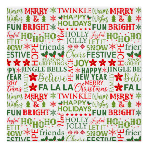 Pôster Tipografia de Natal Vermelho & Verde Padrão Sem Co