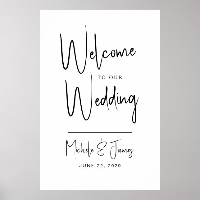 Poster Tipografia de Roteiro Mínimo Casamento Boas-Vindas (Frente)