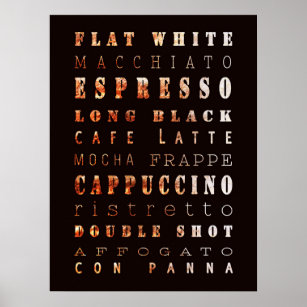 Poster Tipografia de Tipos de Café Elegantes Modernos