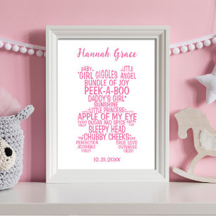 Poster Tipografia de Urso de Pelúcia Rosa Bebê