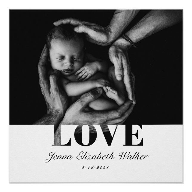 Pôster Tipografia do Amor com Foto para Bebês Elegante (Frente)