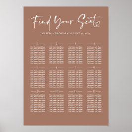 Poster Tipografia Modern Brown Weding Seating Chart