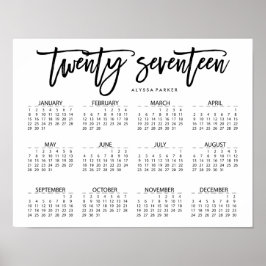 Poster Tipografia Moderna Preta e Branca Calendário 2017