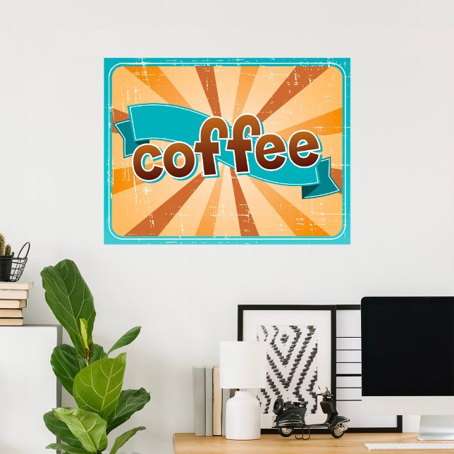 Poster Tipografia Retro Café Teal Marrom Explosão Solar (Criador carregado)