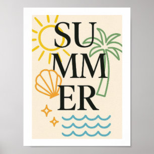 Poster Tipografia Retro de Praia de Verão Palmeira Costei