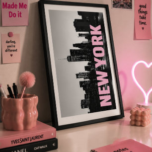 Poster Tipografia Rosa Arte de Parede NYC Paisagem Urbana
