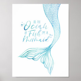 Poster Tipografia Sou uma Mermaid Watercolor Sereid Tail