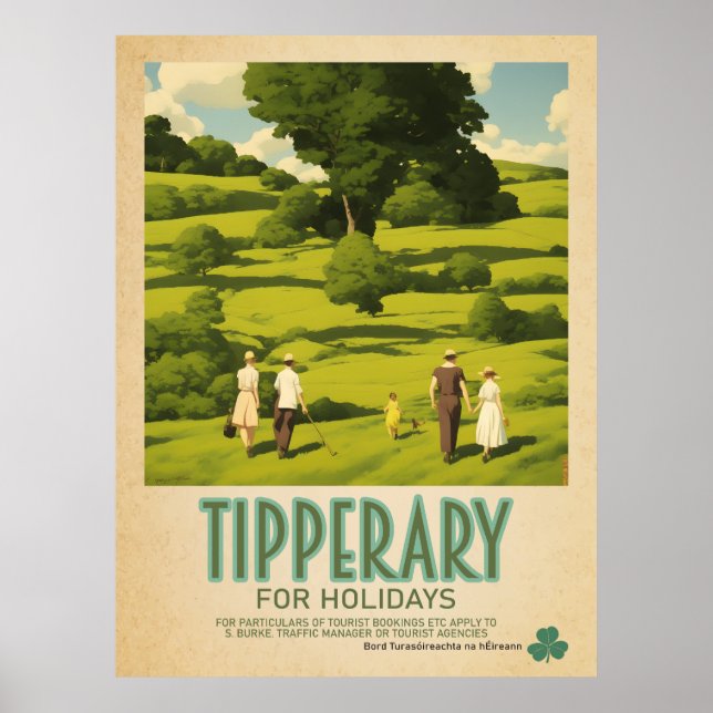 Poster Tipperary Ireland, Retro Irish Viagem Advert (Frente)