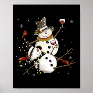 Poster Tipsy Snowman Holiday Season Bebendo Wine Snowmen