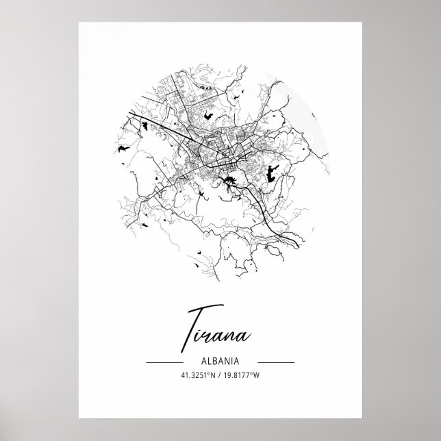 Poster Tirana - Mapa da cidade de água negra na Albânia (Frente)