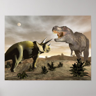 Pôster Tiranossauro que ruje no triceratops - 3D rendem