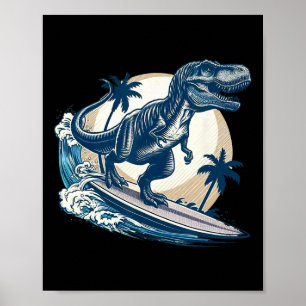 Poster Tiranossauro Rex de Surfe Surfando Dinosaur Lo