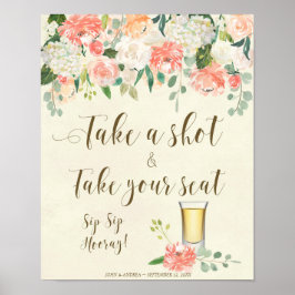 Pôster Tire uma foto e ocupe seu lugar sinal de casamento