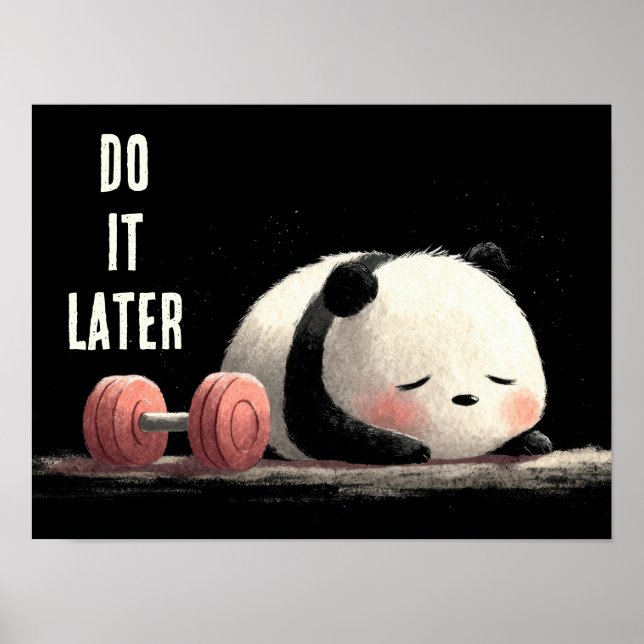 Poster Tired Panda Gym – Cute Funny Workout Art (Frente)