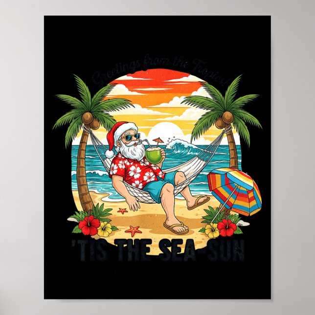 Poster Tis The Sea-sun Christmas In July Hawaii Santa Bea (Frente)