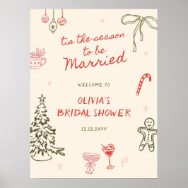Poster Tis The Season Bridal Shower Hand Drawn Welcome