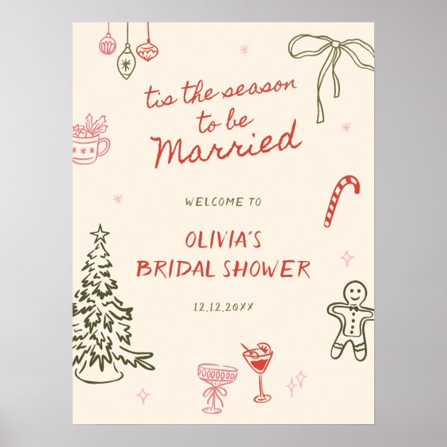 Poster Tis The Season Bridal Shower Hand Drawn Welcome (Frente)