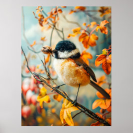 Poster Tit de feltro com lagartas no outono de Bush