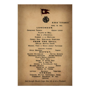 Pôster TITANIC Final Luncheon Menu 1912