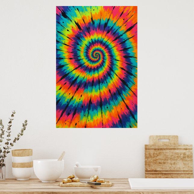 Poster Title: Vibrant Neon Spiral Tie-Dye Art (Cozinha)