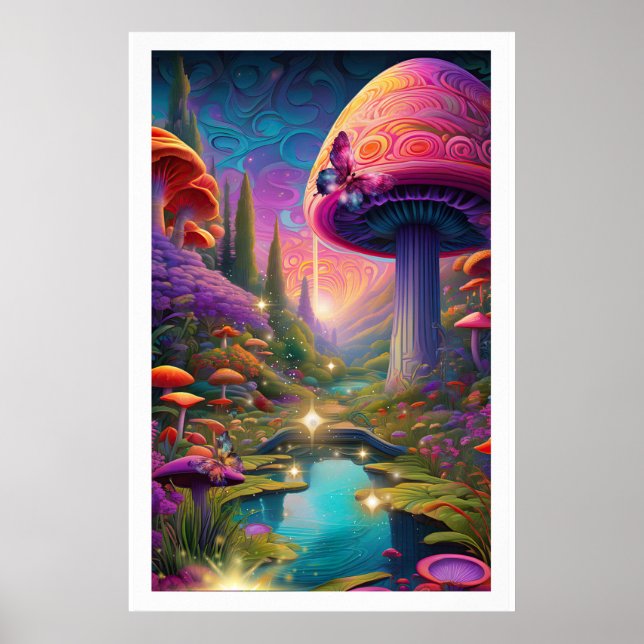 Poster Título Enchanting Fantasy Landscape Mushroom Art (Frente)