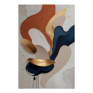 Pôster Título Moderno Abstrato Terracota Azul Ouro Arte P