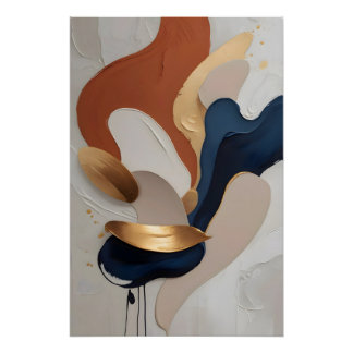 Pôster Título Moderno Abstrato Terracota Azul Ouro Arte P