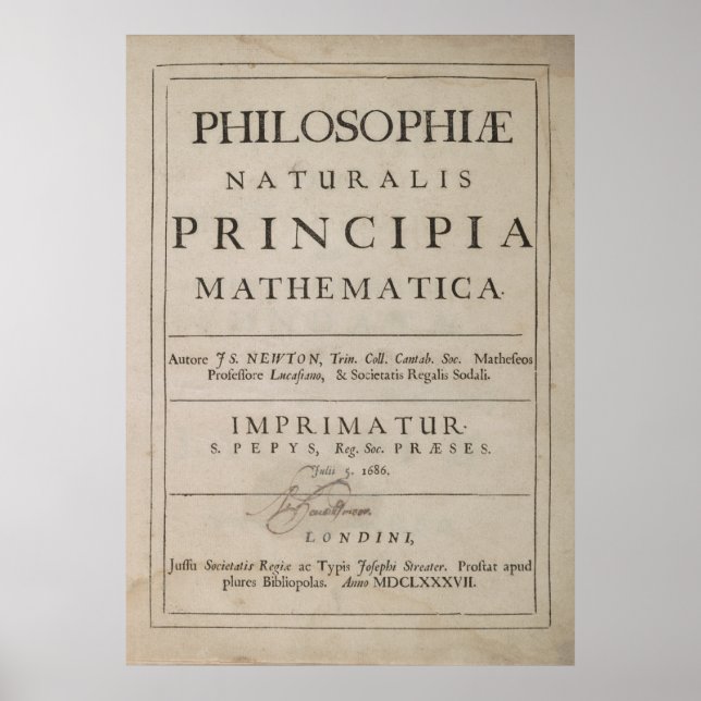 POSTER TÍTULO PÁGINA DE PRINCIPIA MATHEMATICA 1687 (Frente)