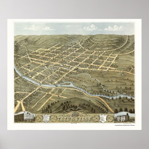 Poster Titusville, mapa panorâmico do PA - 1871