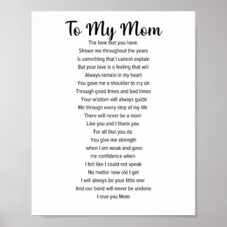 Poster To My Mom, Mother's Day Poem
