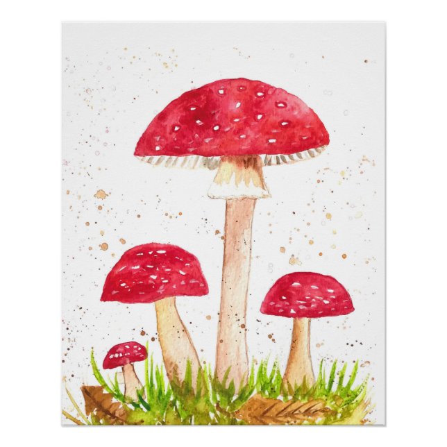 Pôster Toadool Mushroom Floresta aquarela Vermelha Nature (Frente)
