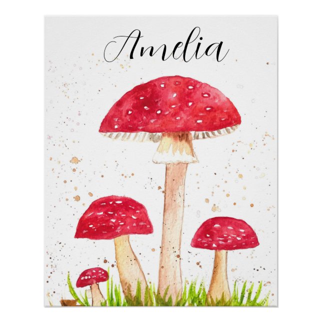 Pôster Toadool Mushroom Floresta aquarela Vermelha Nature (Frente)