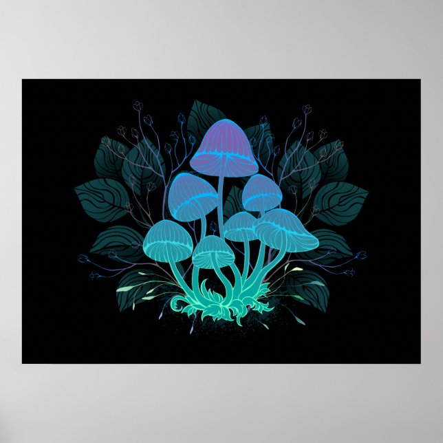 Poster Toadstools em arbustos (Frente)