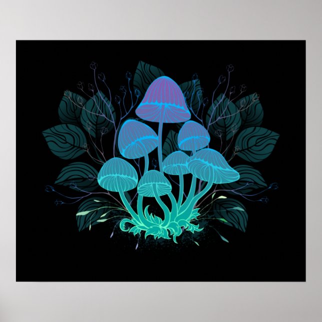 Poster Toadstools em arbustos (Frente)