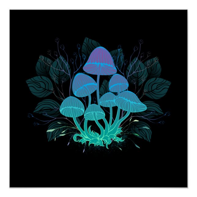 Pôster Toadstools em arbustos (Frente)